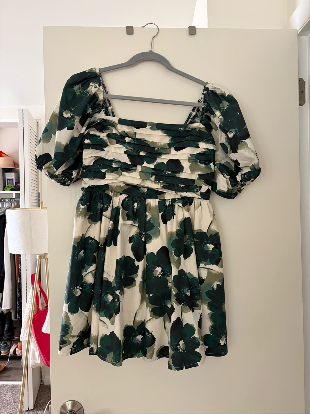 Abercrombie & Fitch Green Floral Puff Sleeve Mini Dress